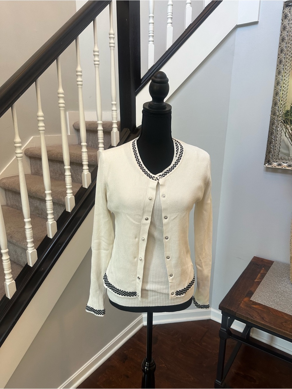WHBM Ivory Black Ribbed Sweater Twinset Set S/M